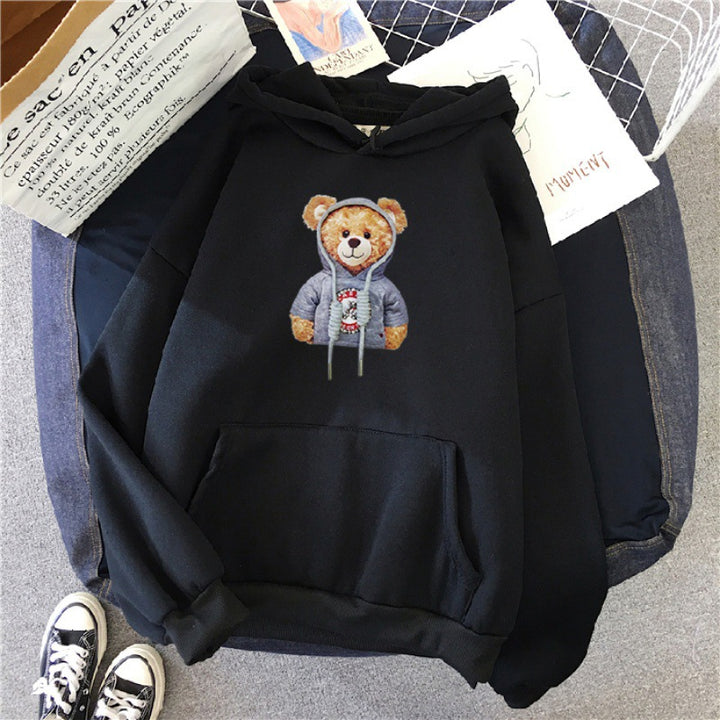 Unisex casual oversized hoodie with teddy front print, kangaroo pocket and soft fleece lining Mune Fashion