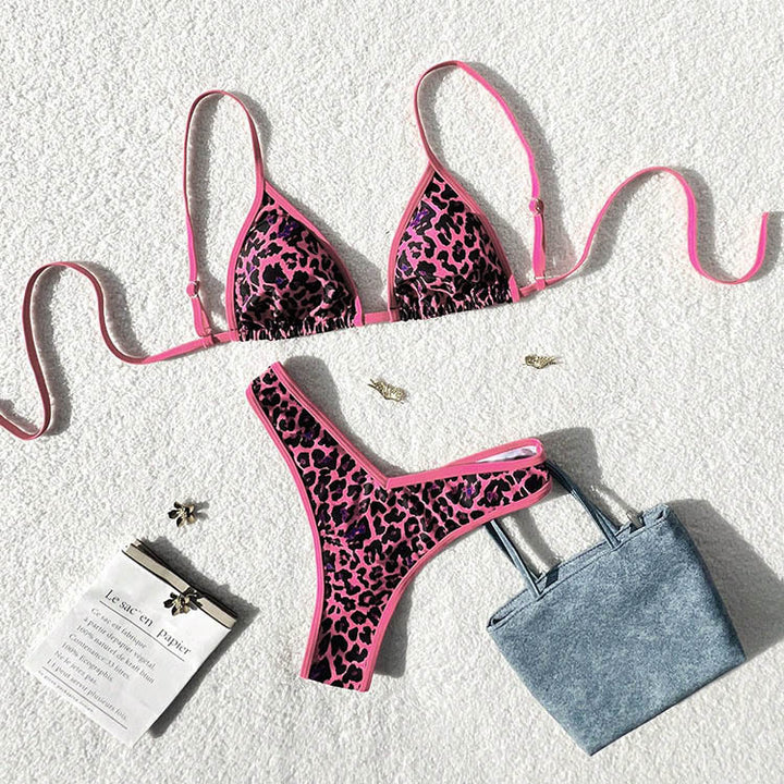 Women's Triangle Bikini Set with Animal Print and Playful Design Mune Fashion
