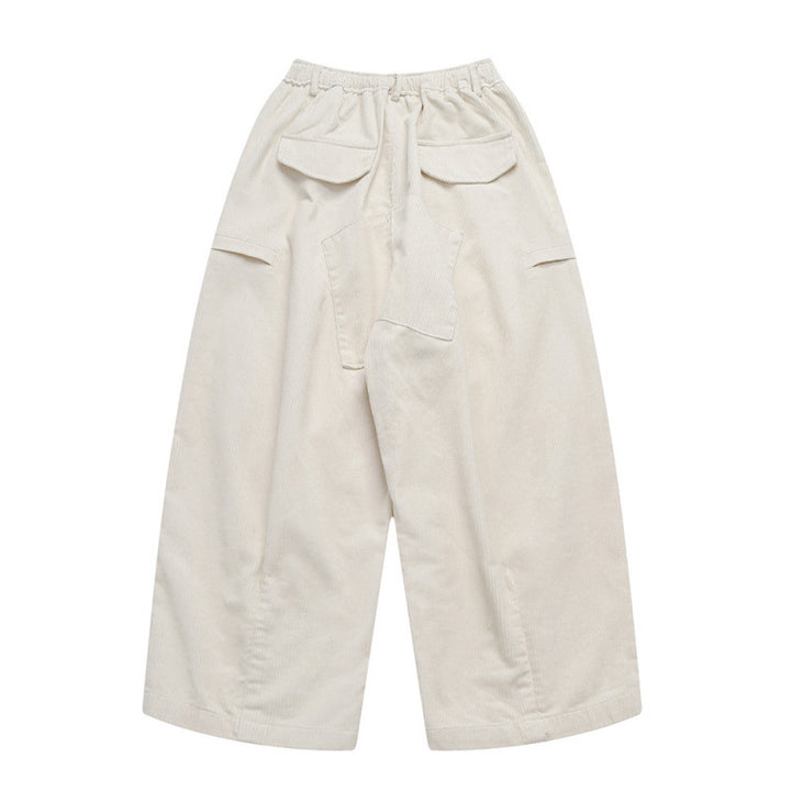 Women Wide High-Waisted Cord Pants in Culotte Cut with Drawstring and Patch Pockets Mune Fashion