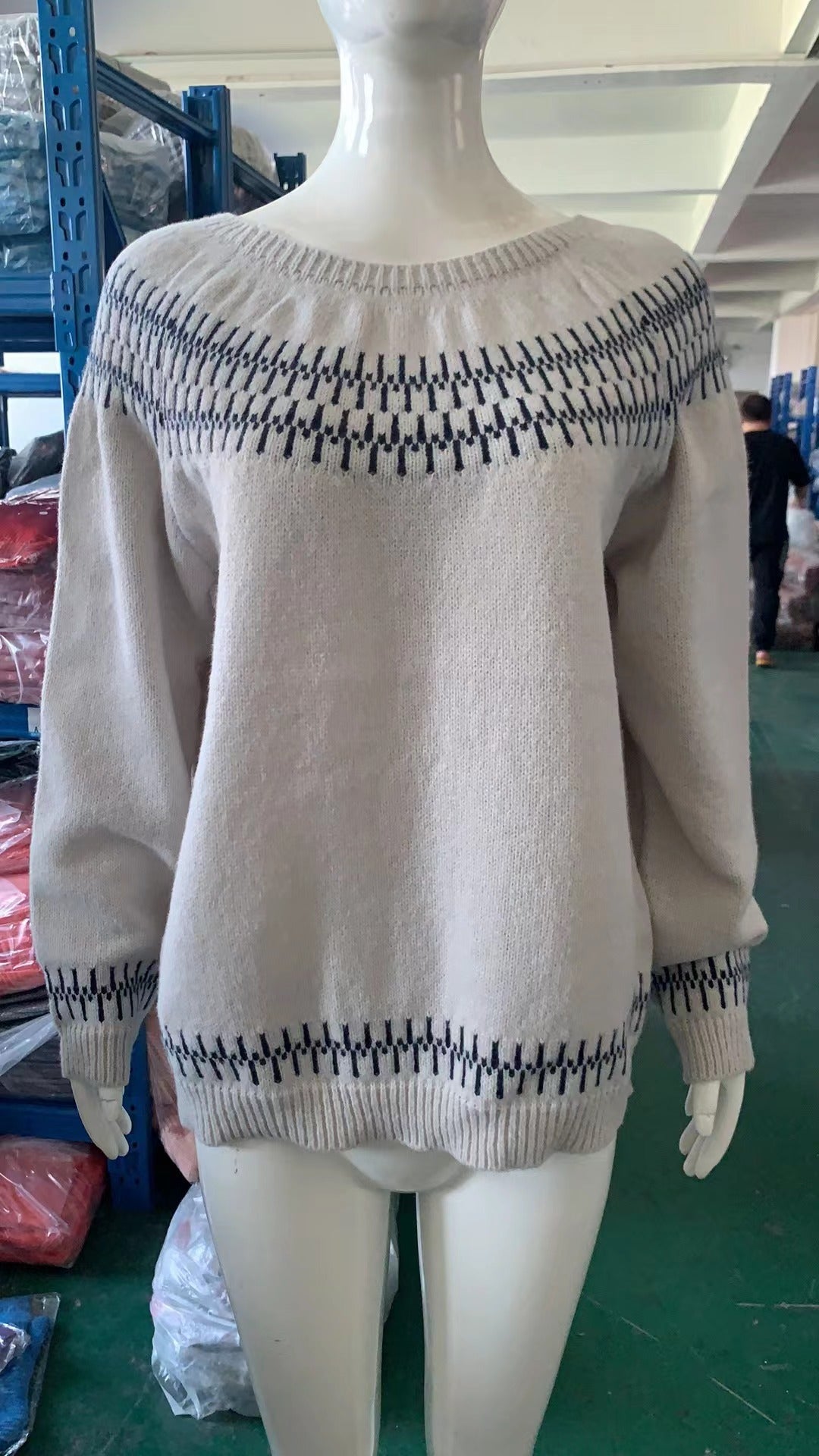 Women's patterned Norwegian knit sweater with wide round neckline and casual oversized fit Mune Fashion