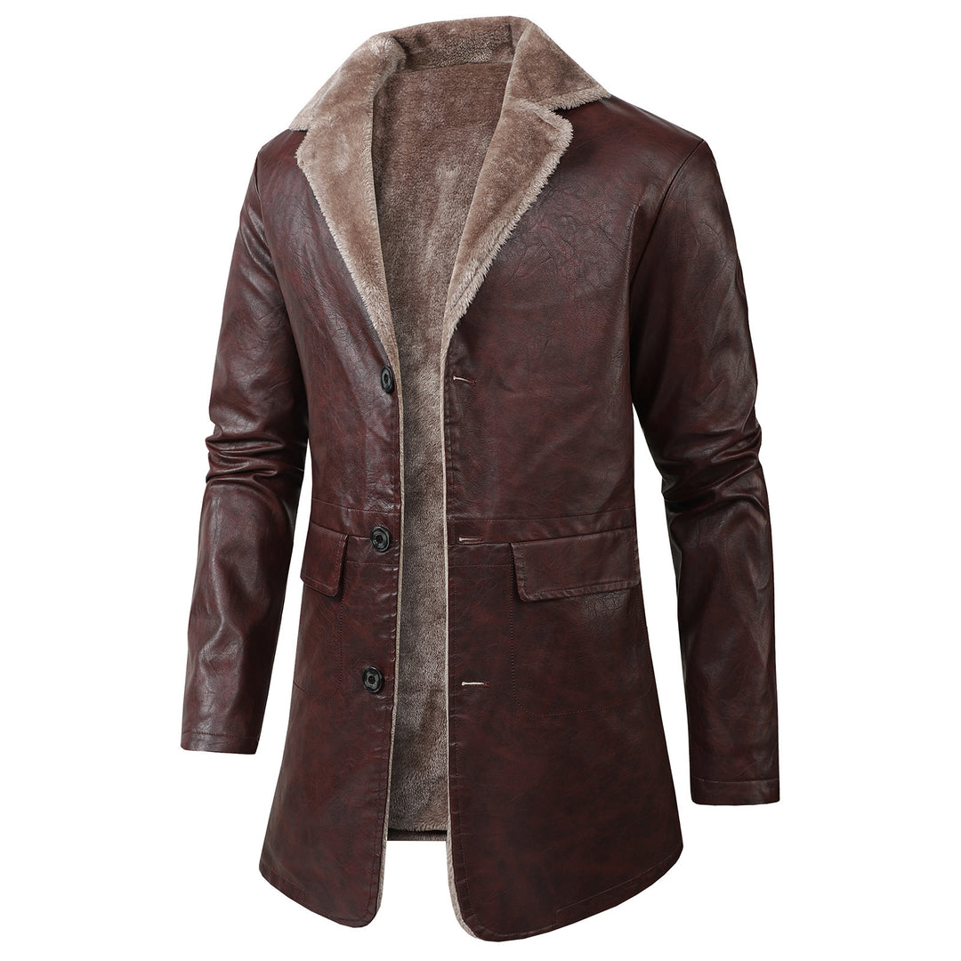 Men's Elegant Faux Leather Jacket with Fleece Lining Mune Fashion