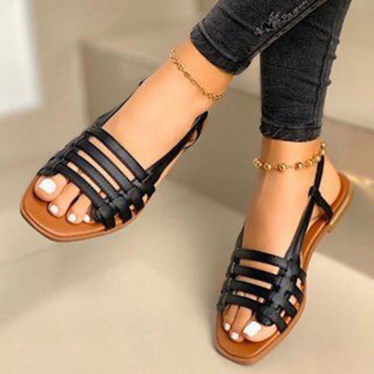 Women's Braided Strap Slingback Sandals with Square Toe and Flat Sole Mune Fashion
