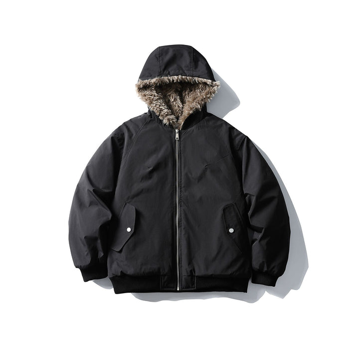 Unisex Boxy-padded short jacket with hood and faux fur trim Mune Fashion
