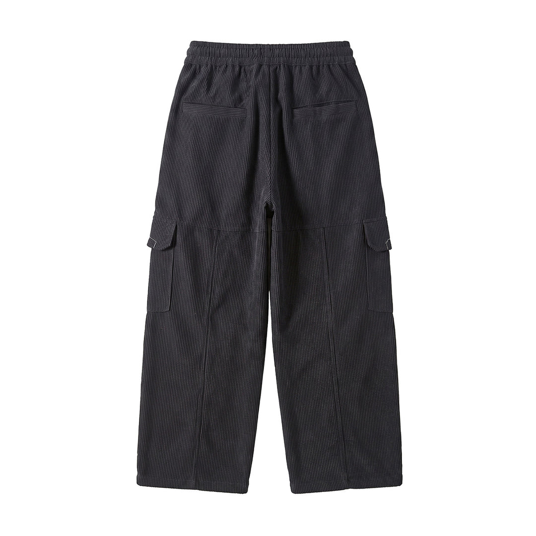 Women's wide high-waisted cargo pants made of fine corduroy with drawstring Mune Fashion