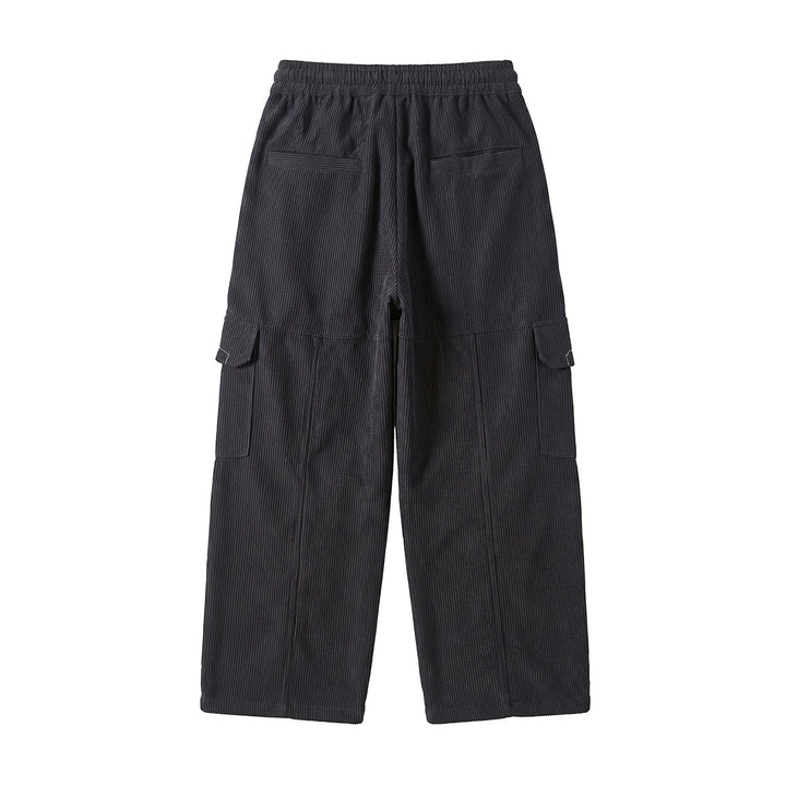 Women's wide high-waisted cargo pants made of fine corduroy with drawstring Mune Fashion