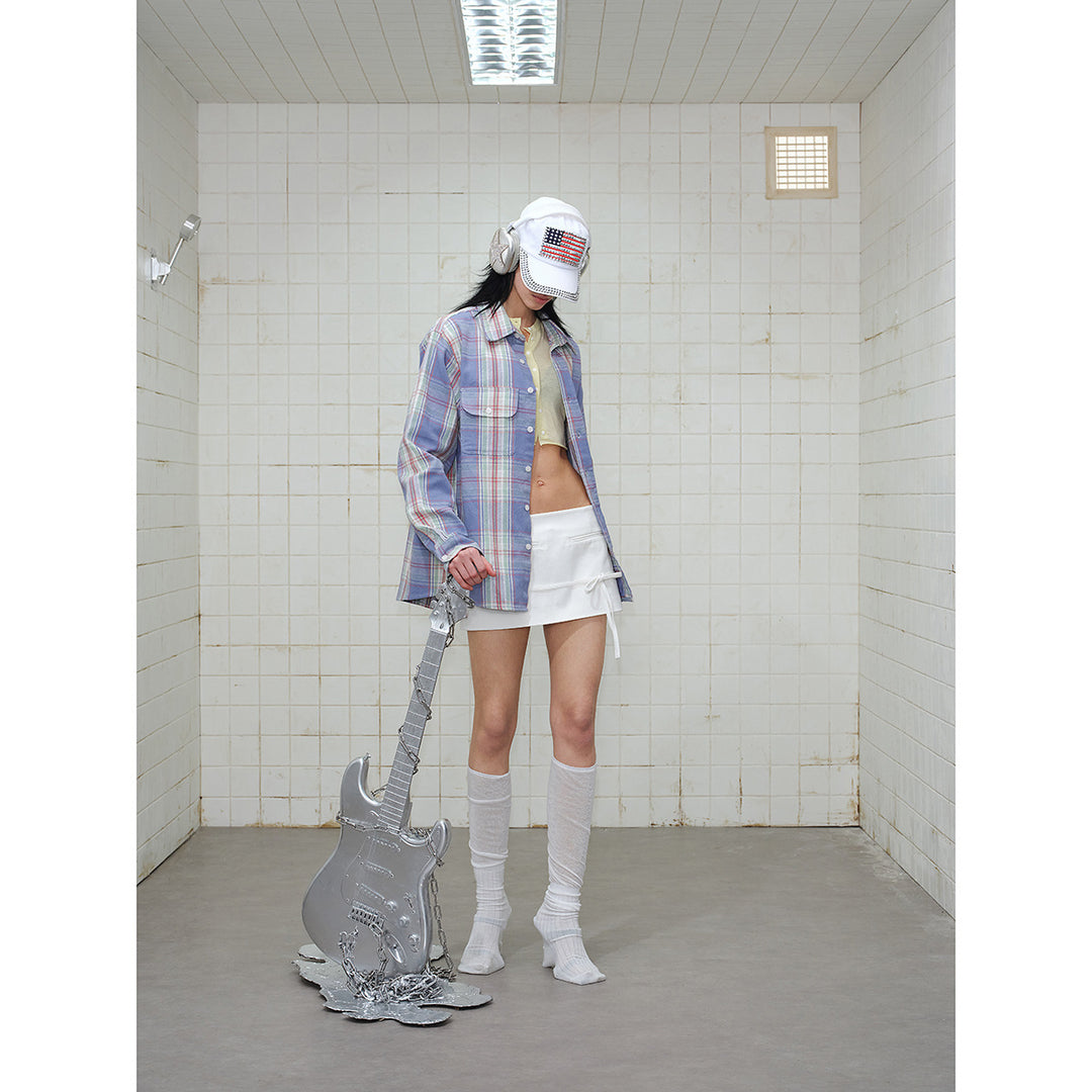 Unisex check shirt jacket in oversized cut with flap pockets and sleeve patch Mune Fashion