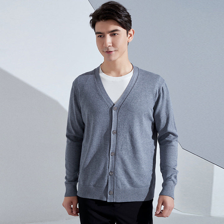 Men's Lightweight Fine Knit Cardigan with V-Neck and Business Silhouette Mune Fashion