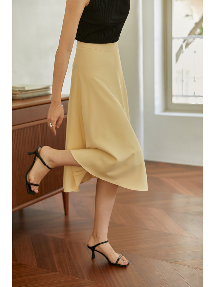 Women Elegant Midi Skirt with Flowing Cut Mune Fashion