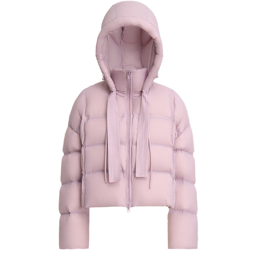 Women Short Cut Boxy Quilted Jacket with Voluminous Hood and Drawstring Mune Fashion