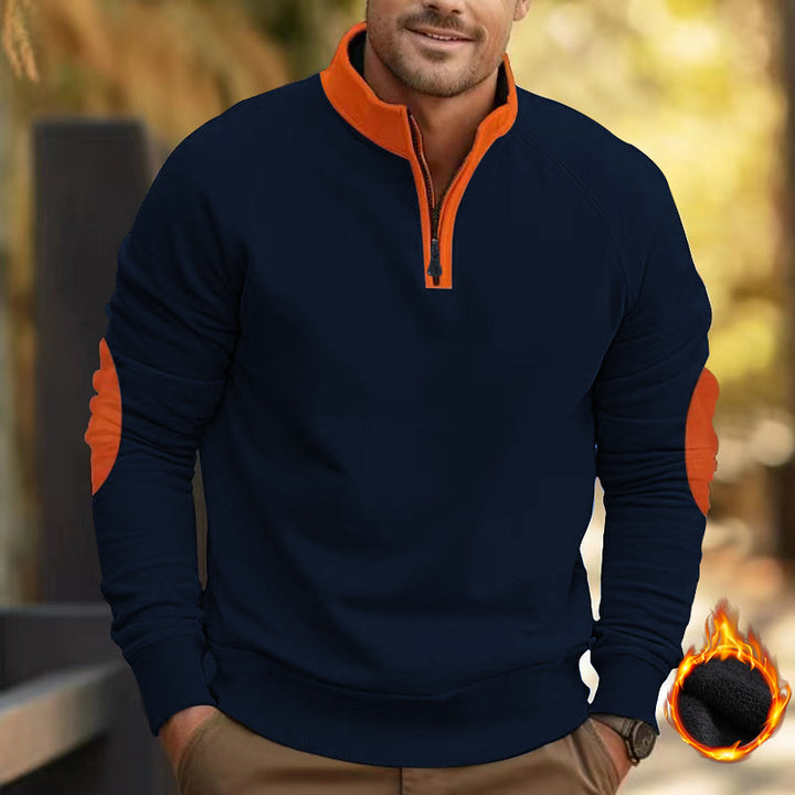 Men's zip pullover with stand-up collar, half zip and reinforced elbow patches Mune Fashion
