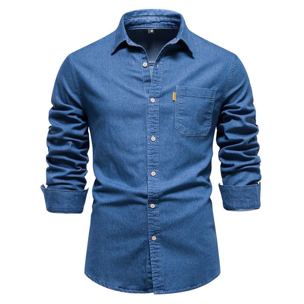 Men's narrow cut denim shirt with Kent collar and patch chest pockets Mune Fashion