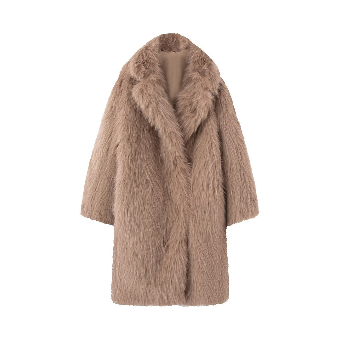 Women Long Oversize Faux Fur Coat with Voluminous Shawl Collar Mune Fashion