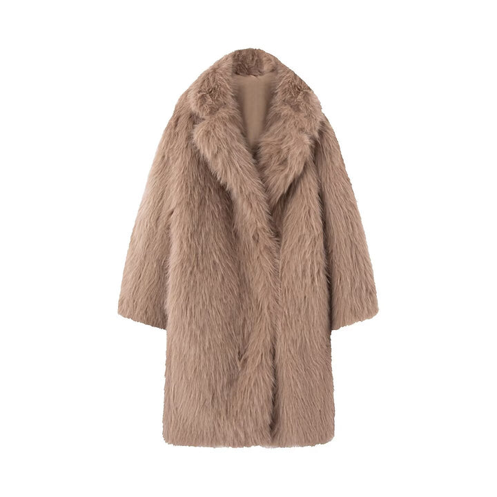 Women Long Oversize Faux Fur Coat with Voluminous Shawl Collar Mune Fashion