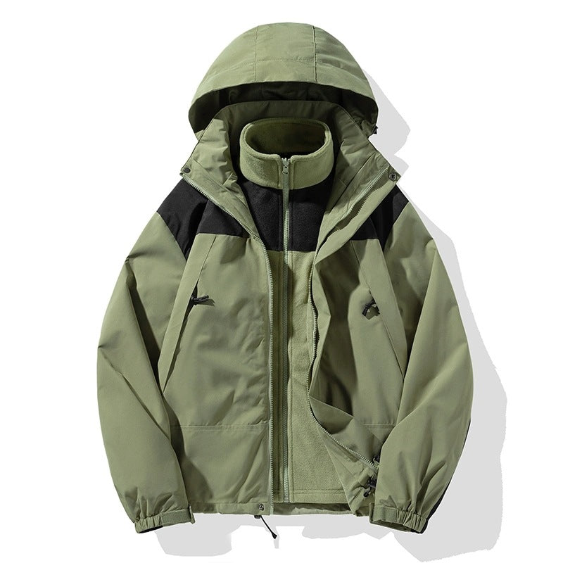Men's Two-Piece Softshell Set with Removable Fleece Inner Layer and Adjustable Hood Mune Fashion