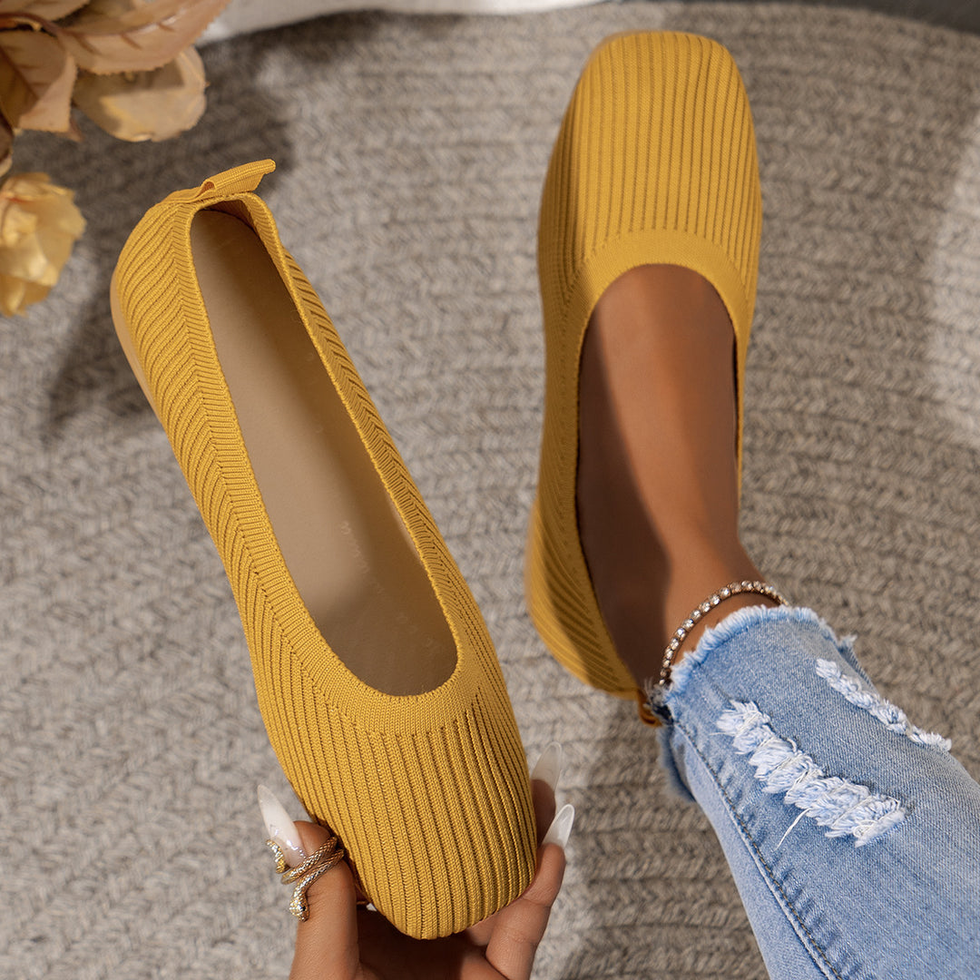 Women Breathable Knit Ballet Flats with Square Toe Mune Fashion