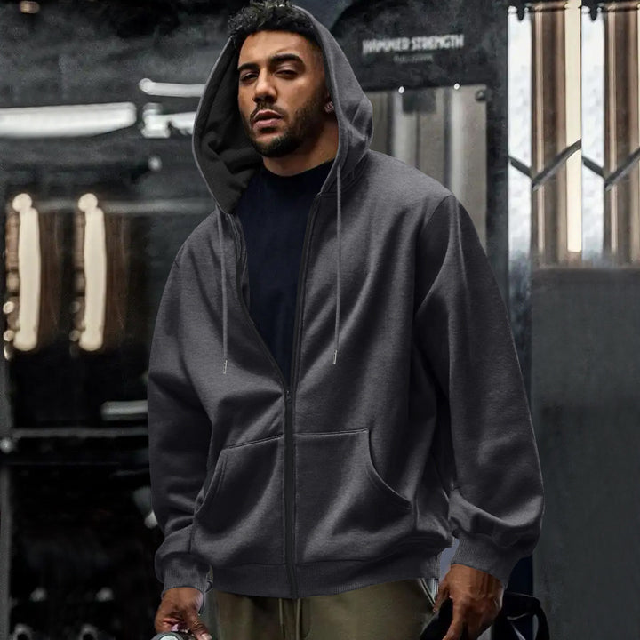 Men's oversized zip-up hoodie with kangaroo pockets and contrasting inner lining Mune Fashion