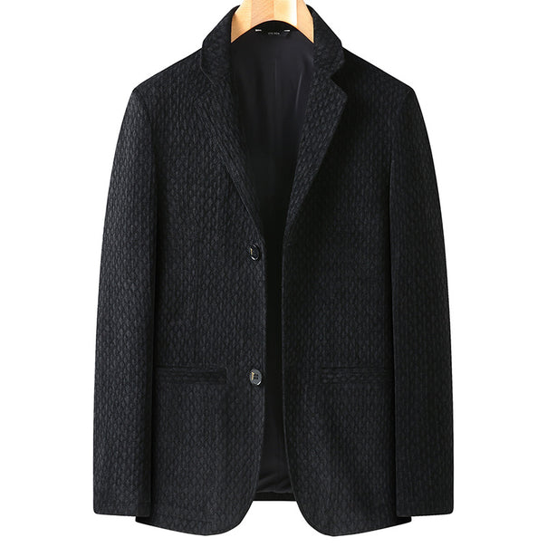 Men's structured blazer made of wool blend with subtle diamond pattern and narrow lapel Mune Fashion