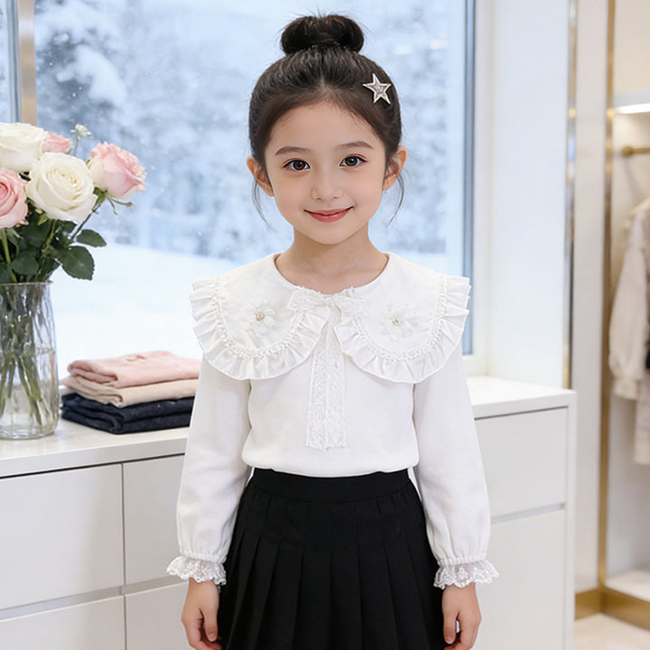 Girl's blouse with ruffle collar and floral detail Mune Fashion