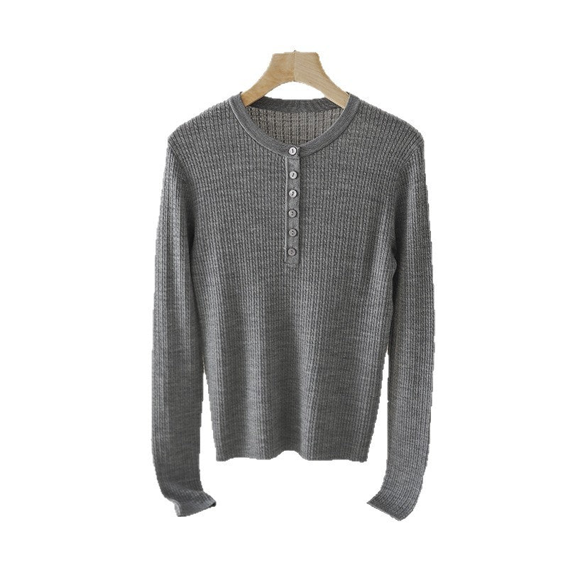 Women's Ribbed Henley Fine Knit Sweater with Slim Silhouette Mune Fashion