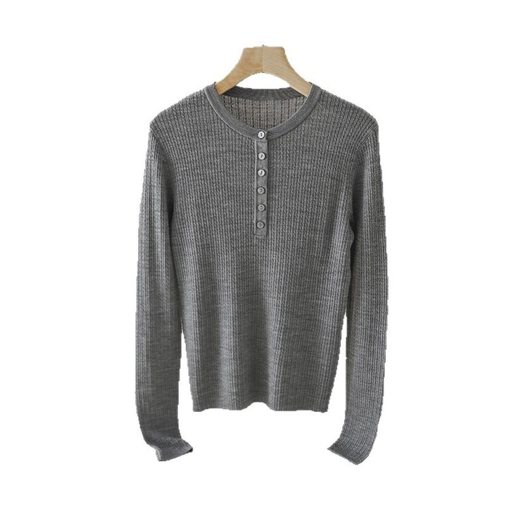Women's Ribbed Henley Fine Knit Sweater with Slim Silhouette Mune Fashion