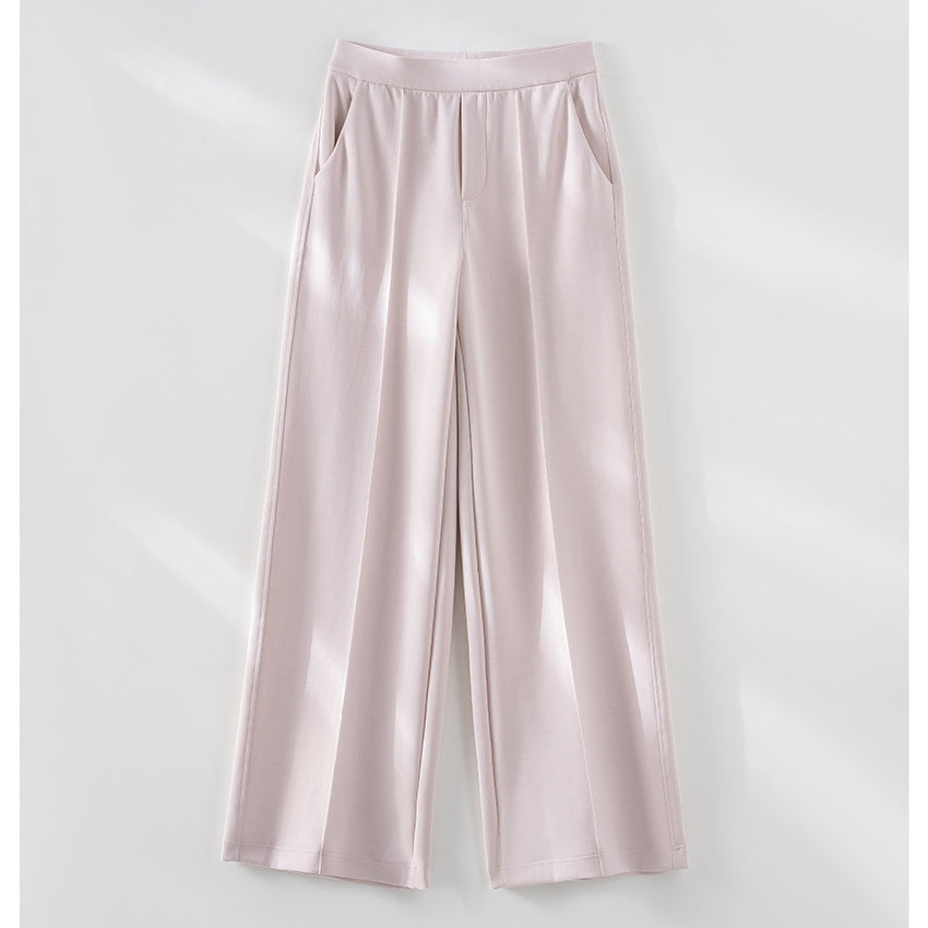 Women's Wide Palazzo Pants made of Ponte Jersey with Elastic Comfort Waistband and Pressed Pleat Mune Fashion