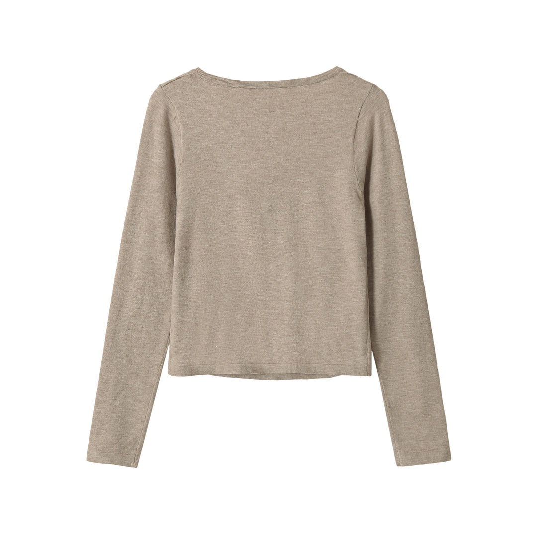 Ladies Fine Cropped Cardigan with Lace Insert and Button Placket Mune Fashion
