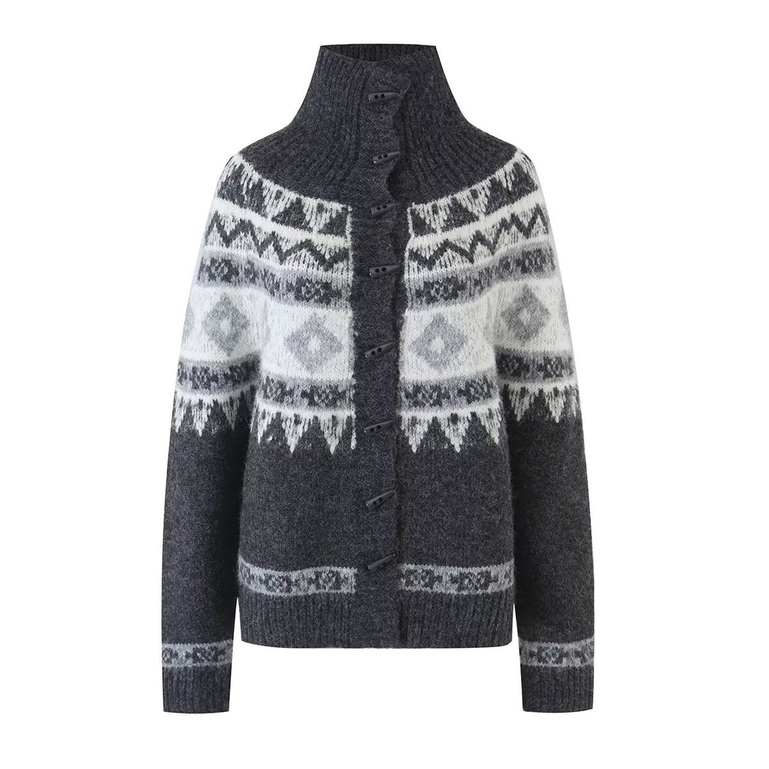 Women's cardigan with full zip, ribbed collar and Norwegian pattern Drune