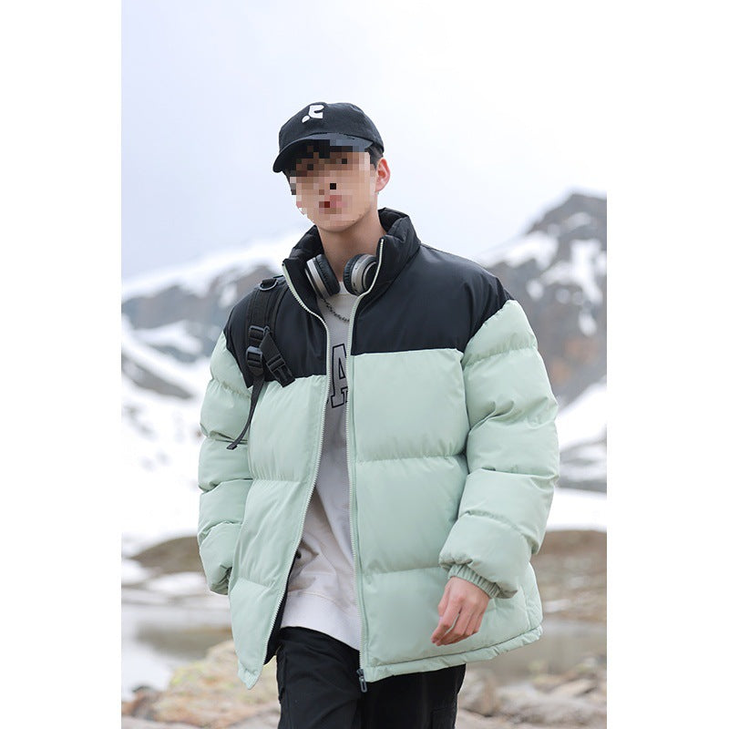 Men's Oversized Quilted Jacket with Colorblock Shoulder, High Stand Collar & Windproof Padding Mune Fashion