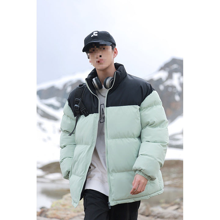Men's Oversized Quilted Jacket with Colorblock Shoulder, High Stand Collar & Windproof Padding Mune Fashion