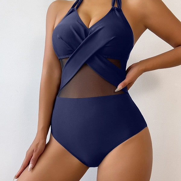 Ladies One-Piece Swimsuit with Creative Wrap Look Mune Fashion