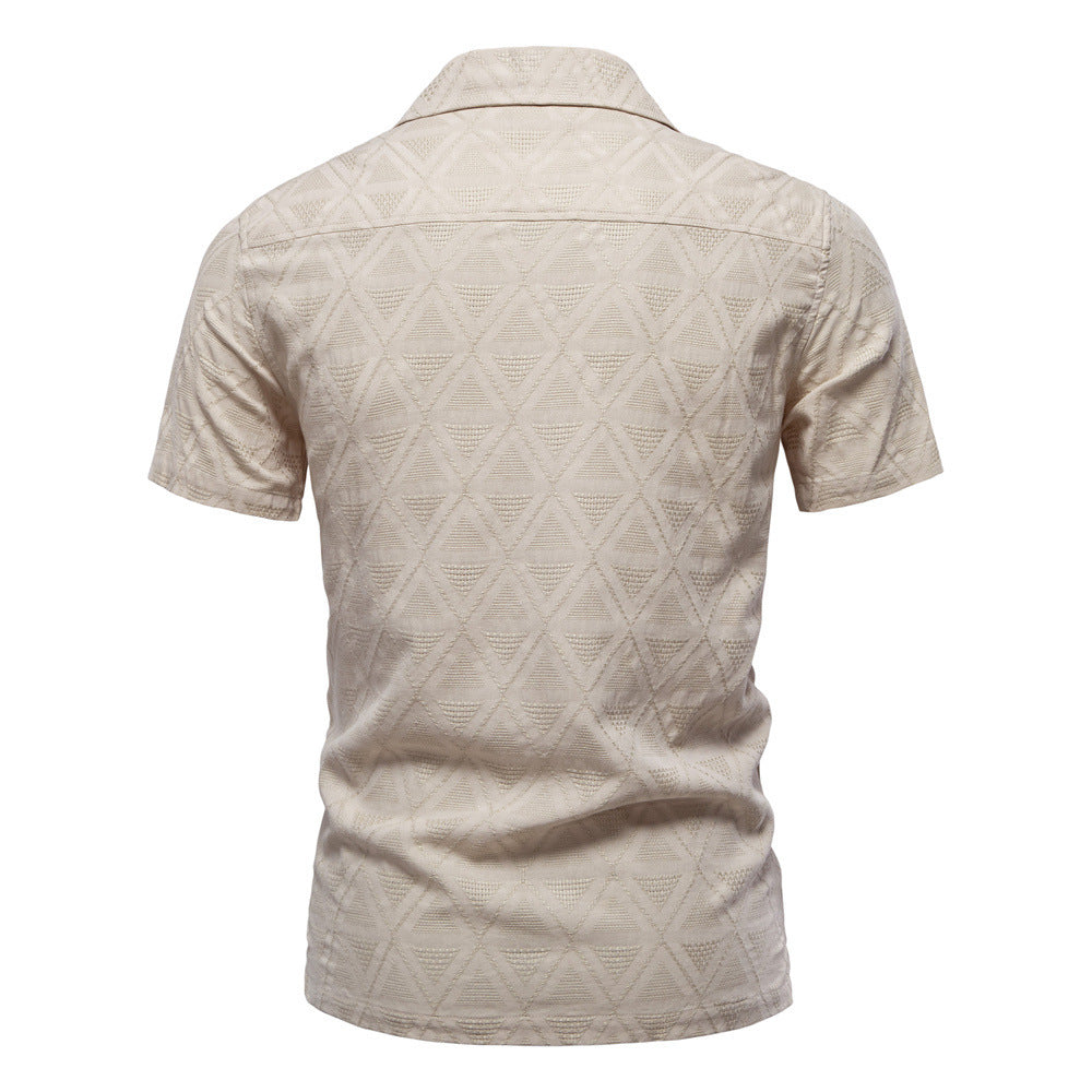 Men's short-sleeved shirt with open lapel collar and geometric jacquard structure Mune Fashion