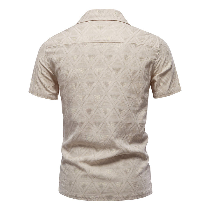 Men's short-sleeved shirt with open lapel collar and geometric jacquard structure Mune Fashion