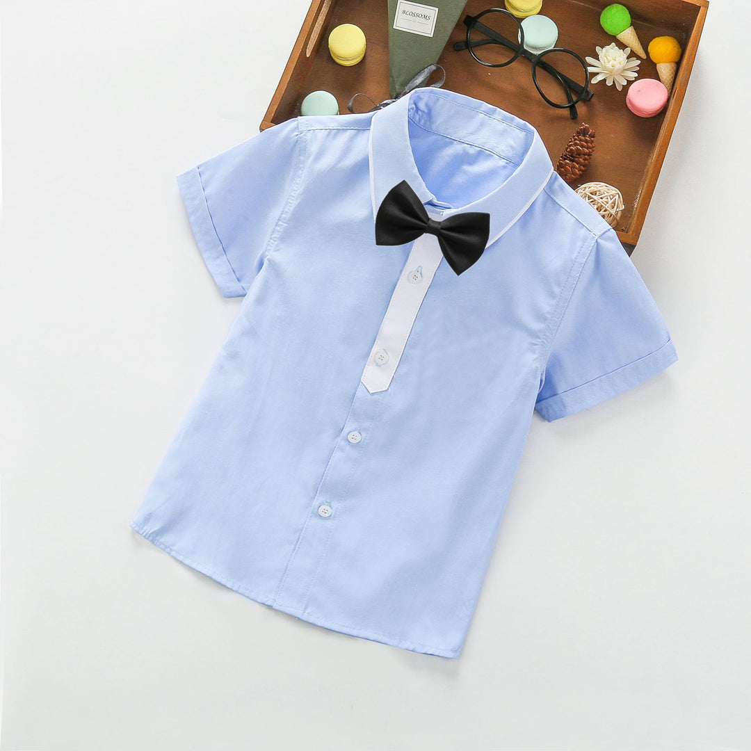 Ladies elegant short sleeve shirt with bow tie Mune Fashion