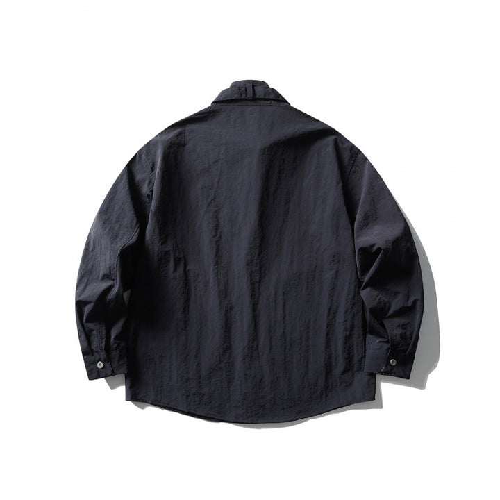 Unisex Wide Crinkle Shirt with High Standing Collar and Concealed Button Placket Mune Fashion