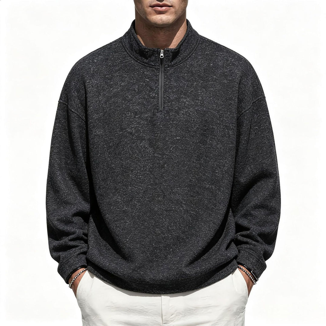 Men's Half-Zip Sweatshirt with Stand Collar and Heathered Texture Mune Fashion