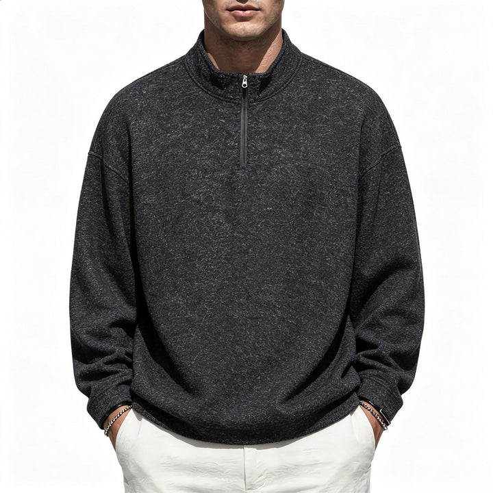Men's Half-Zip Sweatshirt with Stand Collar and Heathered Texture Mune Fashion
