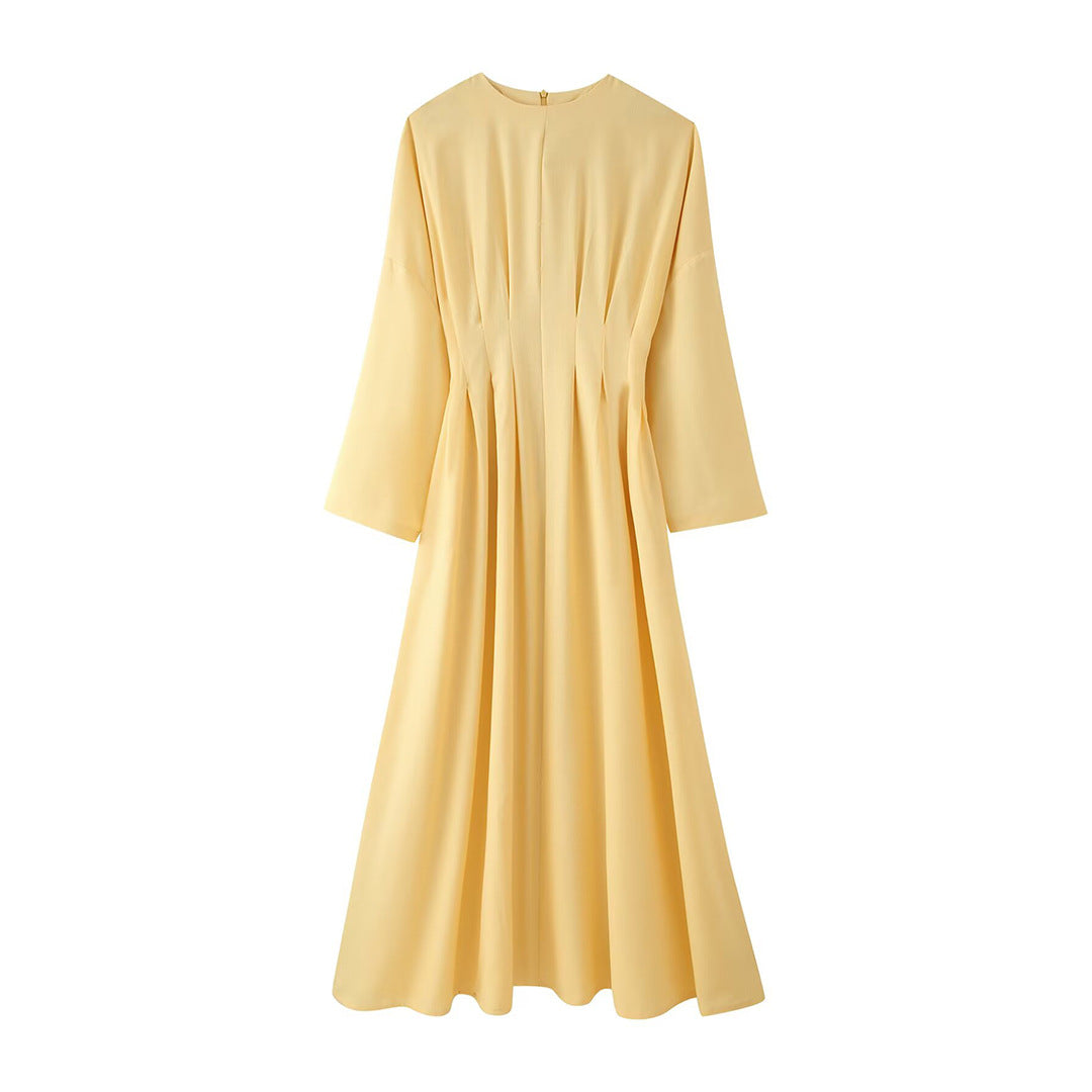 Women's maxi dress with pleated waist, wide skirt and dropped sleeves Mune Fashion