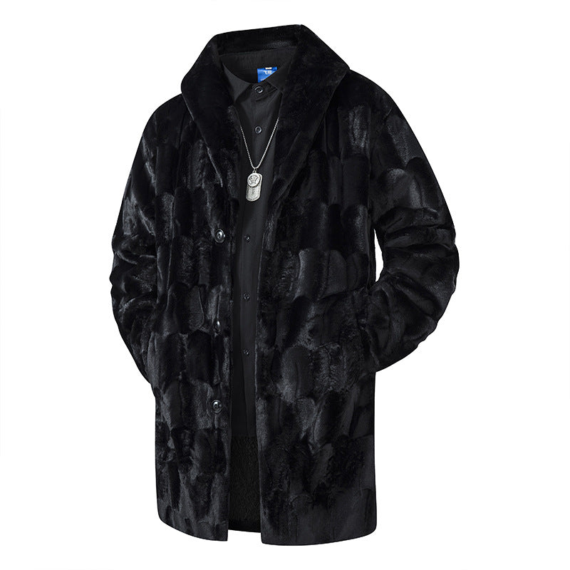 Herren Langer Kunstfell-Mantel mit Oversize-Schnitt und Schalkragen Mune Fashion