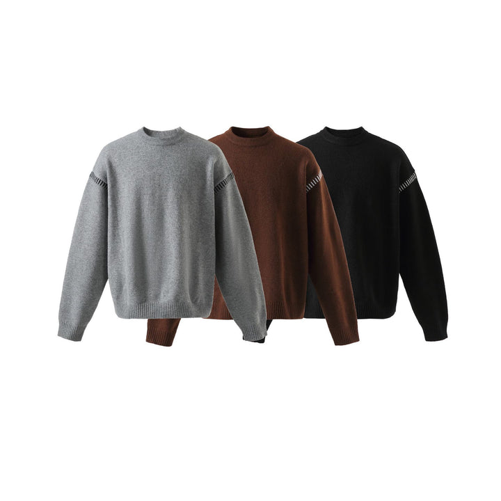 Women's Soft Oversized Wool Blend Sweater with Round Neckline and Decorative Shoulder Seam Mune Fashion