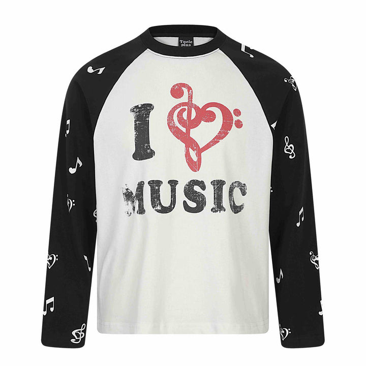 Unisex Long Sleeve Raglan Shirt with Music Print and Note Sleeves Mune Fashion