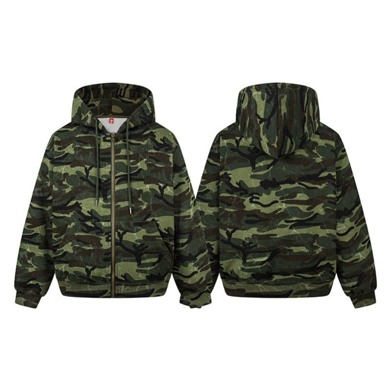 Unisex hooded sweat jacket in camouflage design with full-length zipper Mune Fashion
