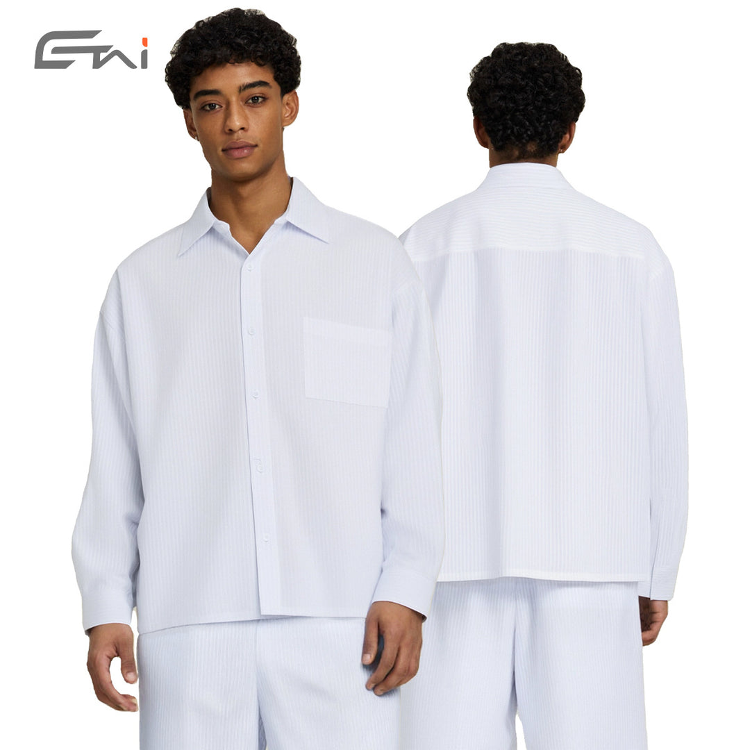 Men's Oversized Poplin Shirt with Drop Shoulder, Chest Pocket and Fine Pinstripes Mune Fashion