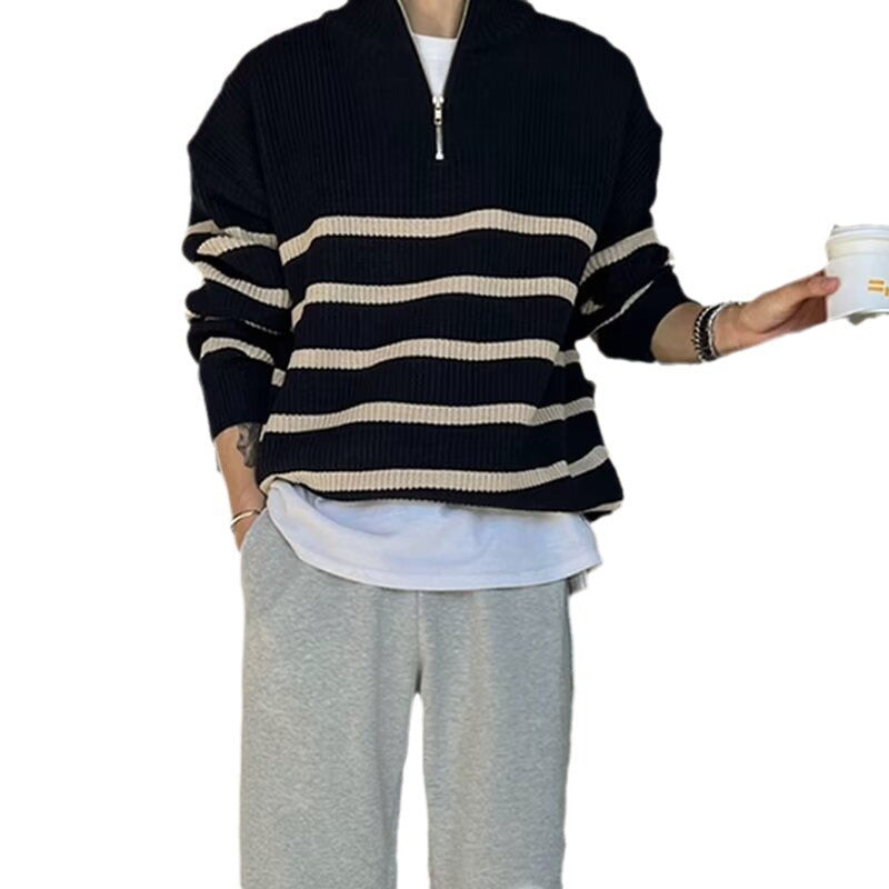 Men's Cozy Chunky Knit Sweater with Half-High Collar Mune Fashion