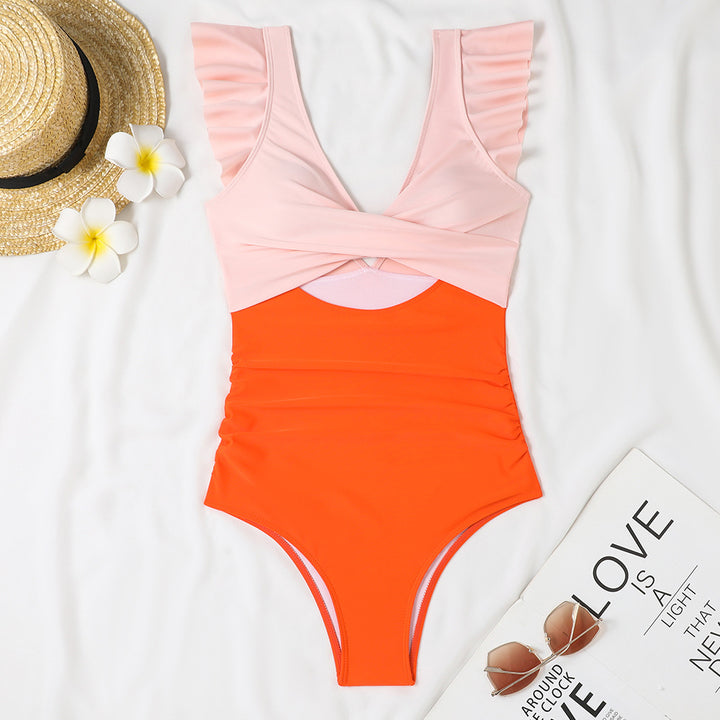 Women's one-piece swimsuit with modern cut and sophisticated ruffle details Mune Fashion