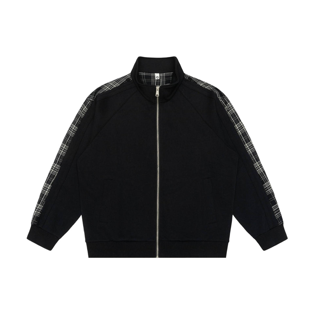 Women's sweat jacket with stand-up collar and checked shoulder stripe Mune Fashion