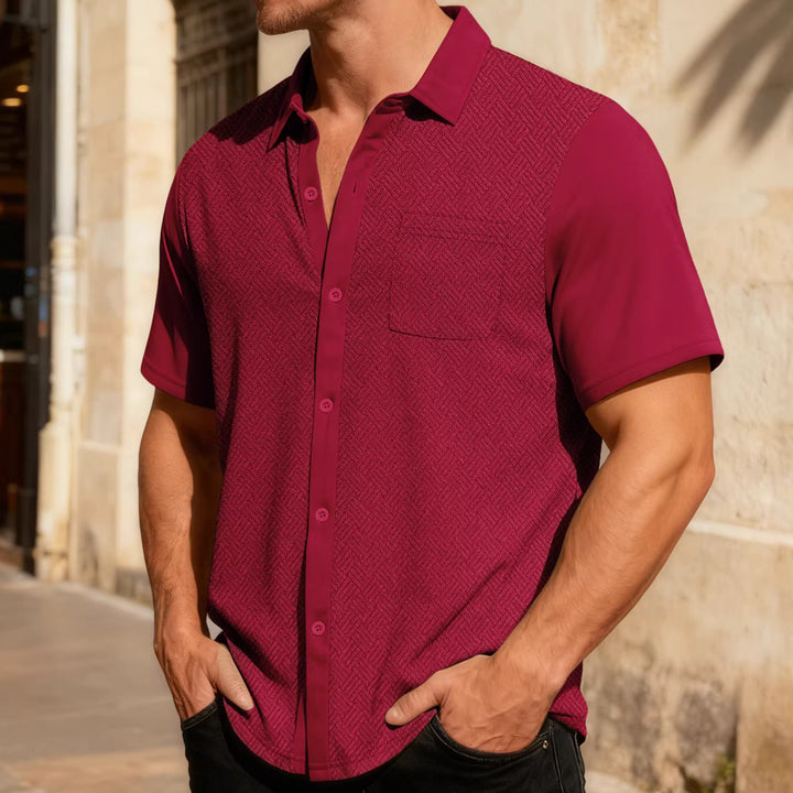 Men's leisure short sleeve shirt with jacquard texture, contrasted button placket and chest pocket Mune Fashion
