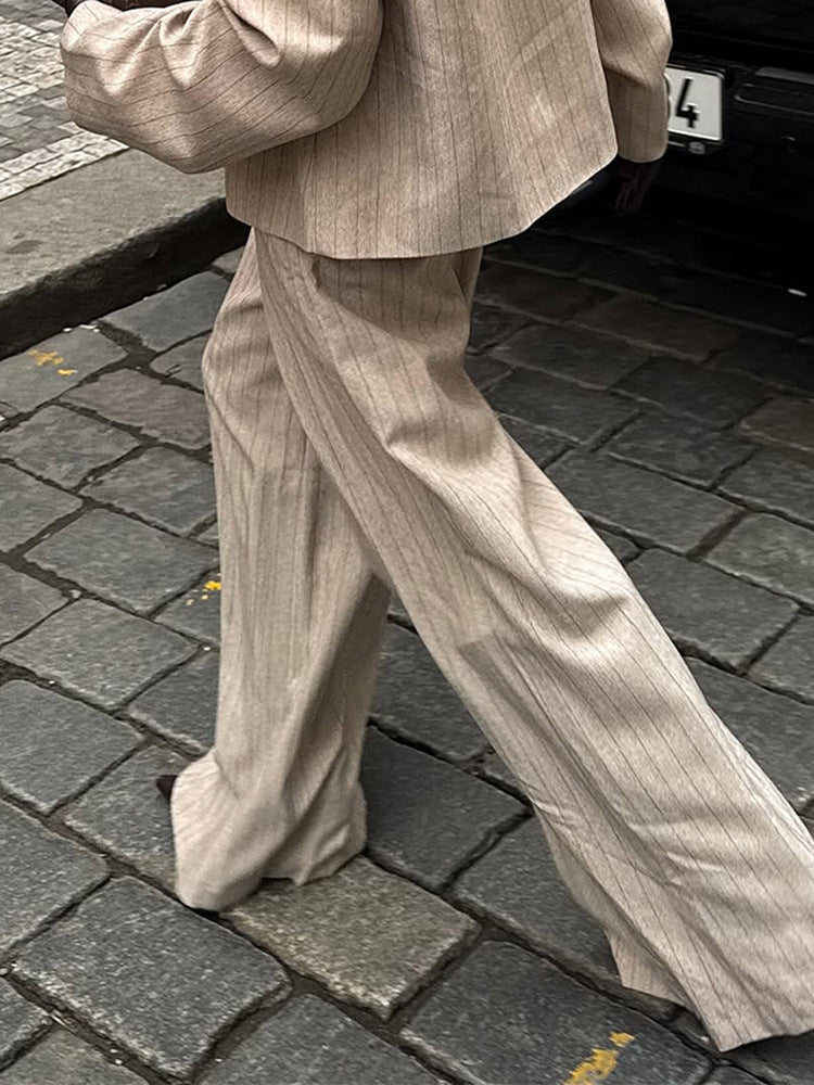 Women's Wide Pinstripe Trousers with Crease and High Waist Mune Fashion