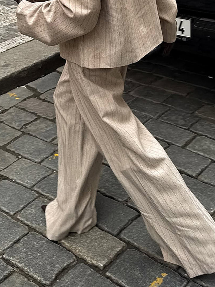 Women's Wide Pinstripe Trousers with Crease and High Waist Mune Fashion