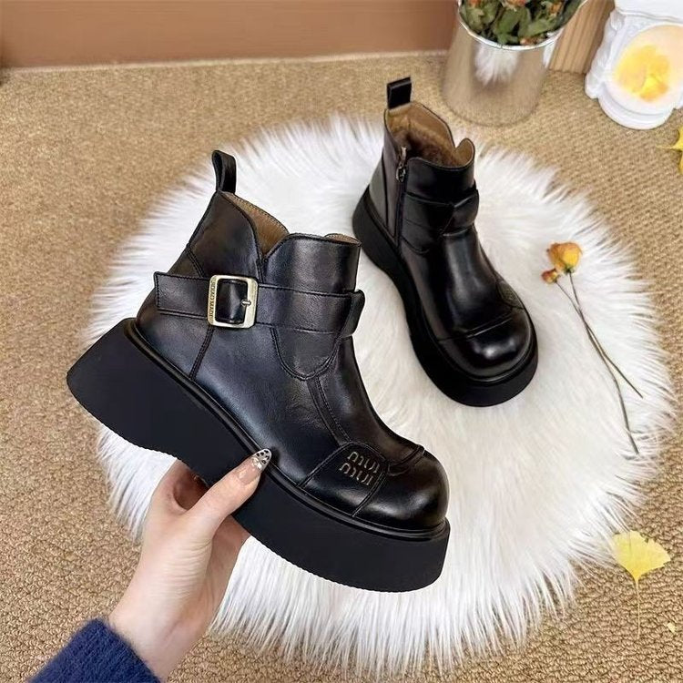 Ladies Stylish Leather Boots with Cozy Lining Mune Fashion