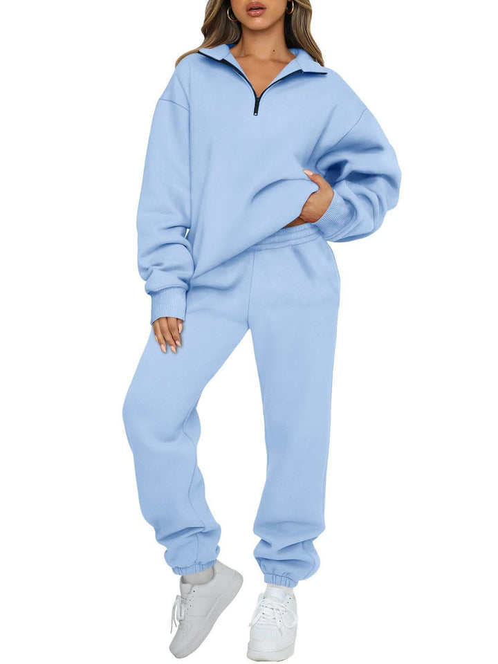 Women's oversized sweatshirt jogging pants set with zipper collar Mune Fashion